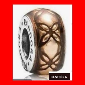 AUTH PANDORA GOLDEN DEW ENAMEL FLORAL SPACER CHARM